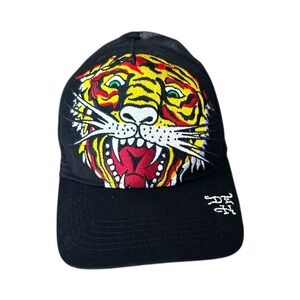 Ed Hardy Mens Tiger Embroidered Trucker Hat Black Mesh Snapback NEW
